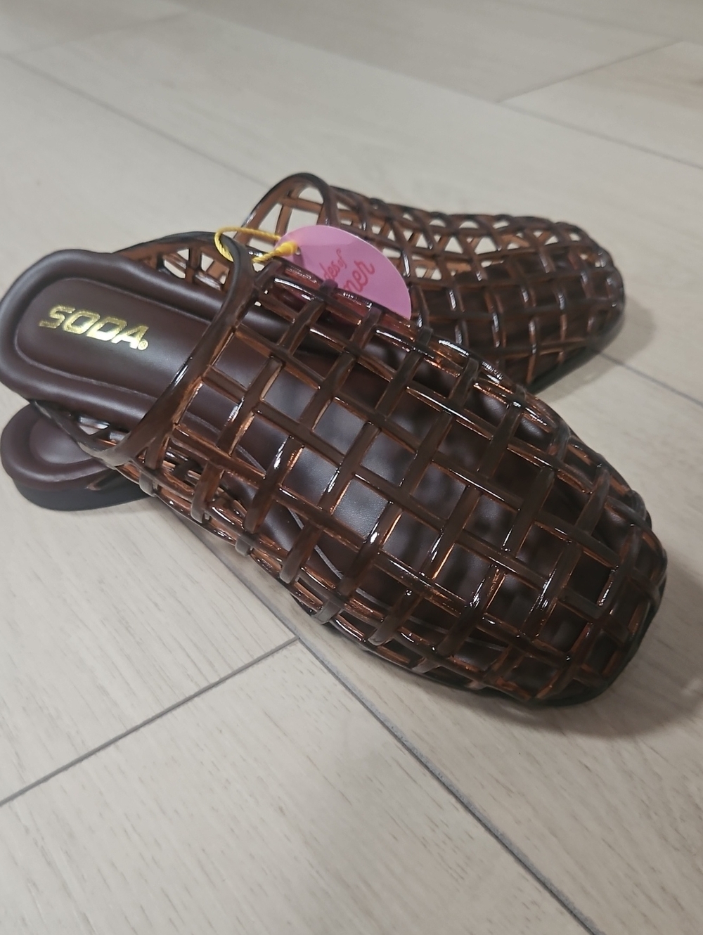 Soda Brown Woven Slide Jelly Mules Size 7 NWT